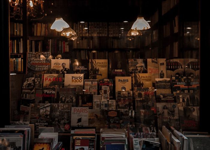 Cozy reading nook with built-in shelves and warm lighting