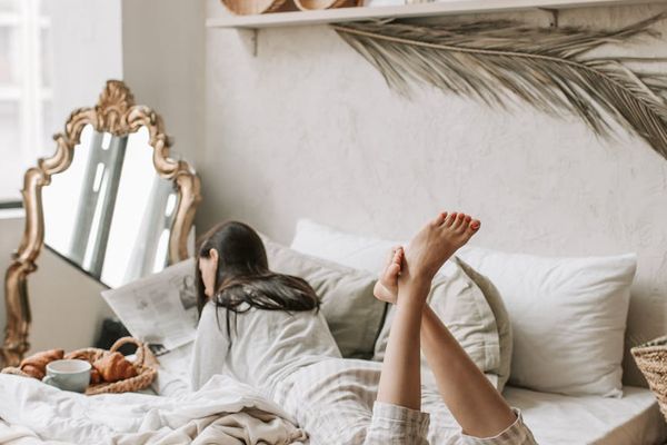 Cozy Scandinavian bedroom with natural materials