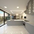 Modern kitchen with marble countertops