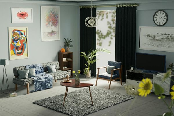 Photorealistic 3D rendering of modern living space